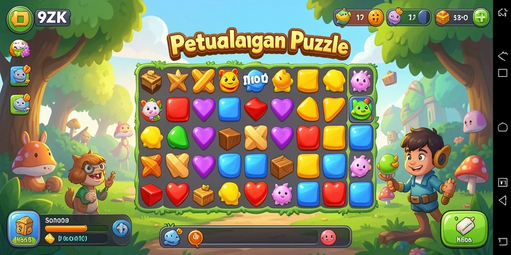 Screenshot gameplay 9ZK yang menunjukkan aksi seru dalam mencocokkan item.