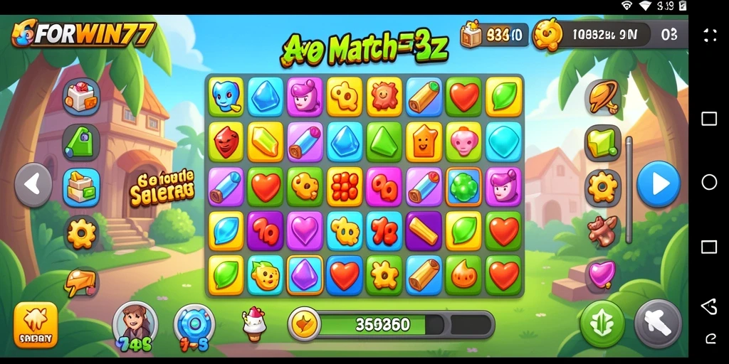 Tangkapan layar menunjukkan gameplay seru FORWIN77 saat mencocokkan item Match-3.