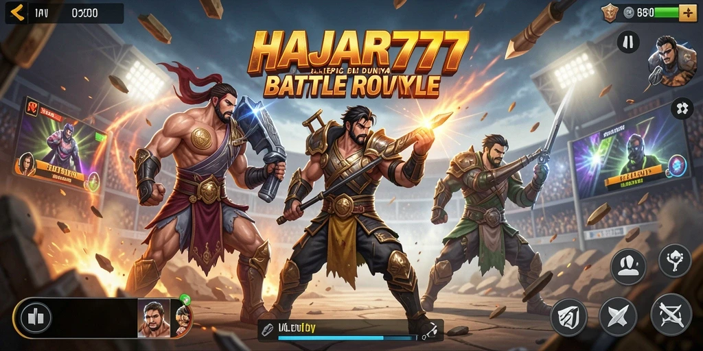 Tangkapan layar dari gameplay seru di HAJAR777, menunjukkan aksi Battle Royale yang mendebarkan.