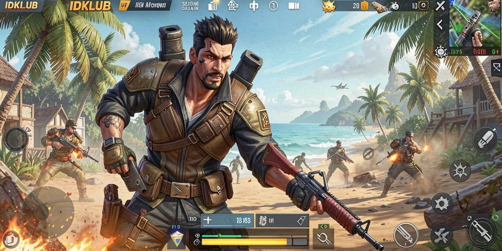 Tampilan seru gameplay IDKLUB dalam pertempuran Battle Royale.