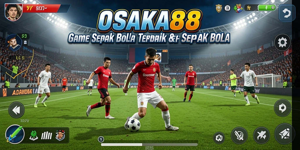 Tangkapan layar utama OSAKA88 menampilkan momen epik dalam pertandingan sepak bola.